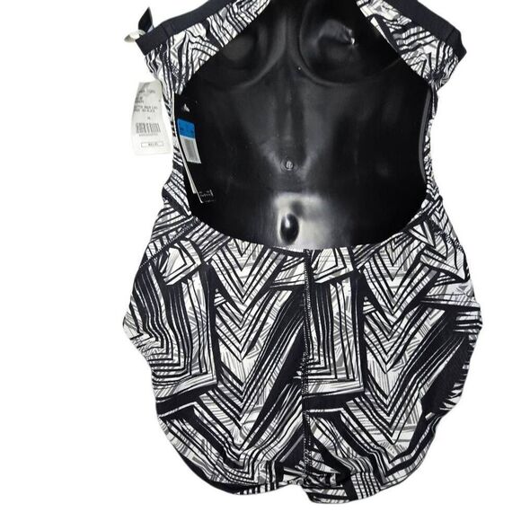 Nike Scatter Brain Black White One Piece Swimsuit NWT Sz 10 - Picture 7 of 10